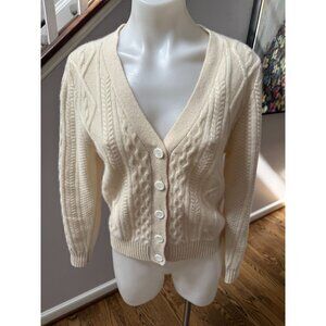 JUMPER1234 Jumper 1234 100% Cashmere Cable Knit Cardigan Ecru Size 1 XS
